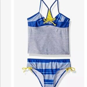 NEW Big Chill Girls Swimsuit Blue Tankini 2 Piece UPF 50 UV Protection Size 4